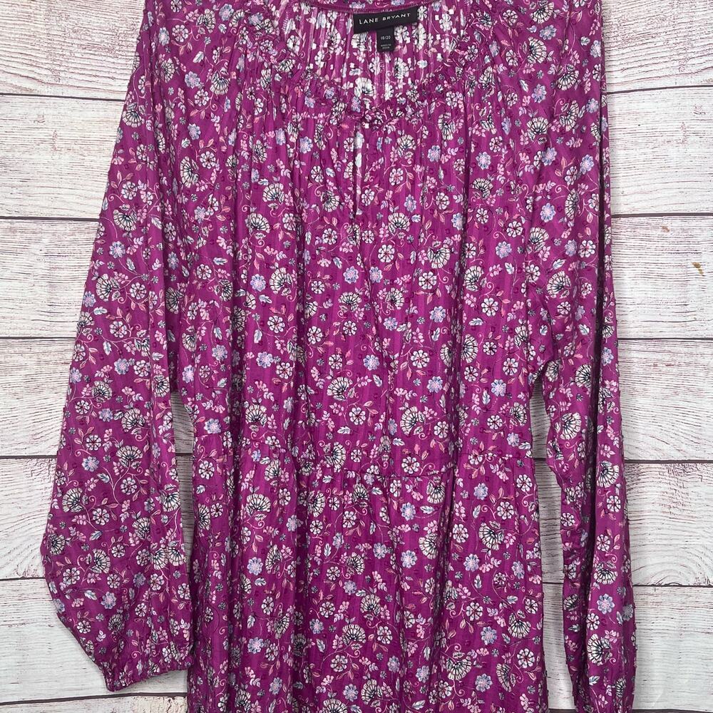 Lane Bryant Purple Ditzy Floral Swiss Dot Peplum Keyhole Top Size 18/20 Plus - Picture 14 of 14